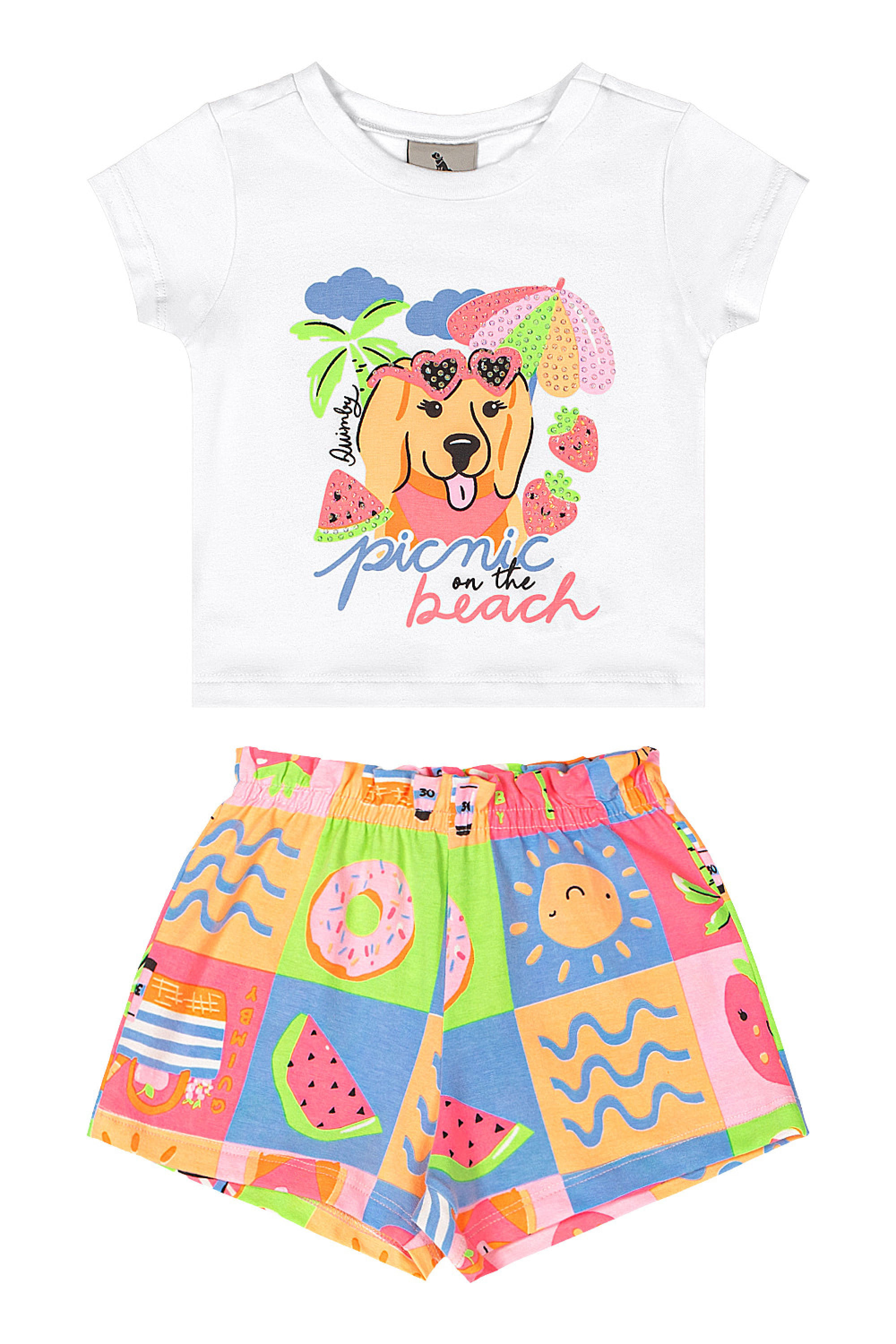 Conjunto Bebê Menina Blusa com Strass e Short Estampado (Branco) Quimby - Imagem 14